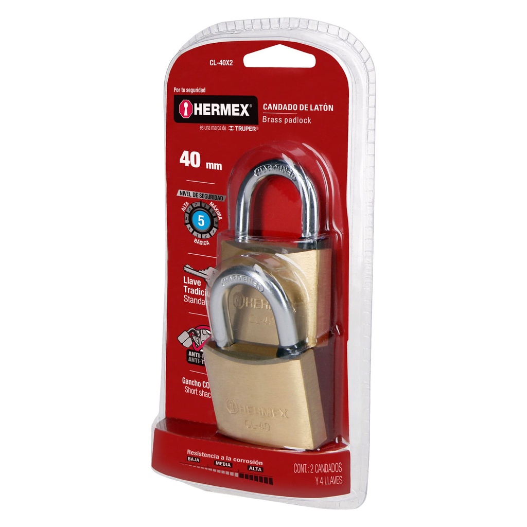 Hermex Padlock 2pc Set 40mm - Brass  