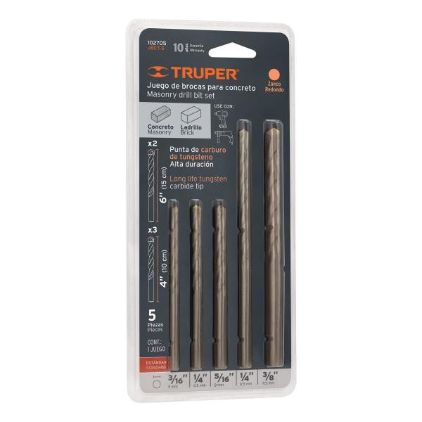 Truper Masonary Drill Bit Carbide Tip 5Pcs