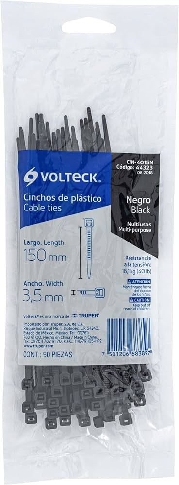 Volteck Plastic Wire Ties 40lbs 6” 50Pcs - Black 