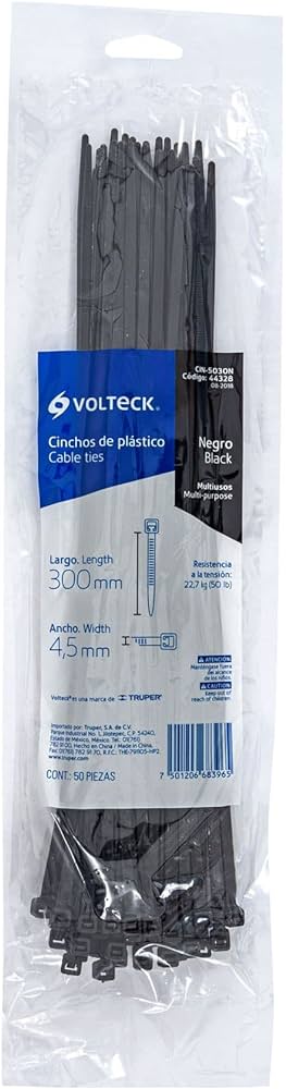 Volteck Plastic Cable Ties 50lbs 12” 50Pcs - Black