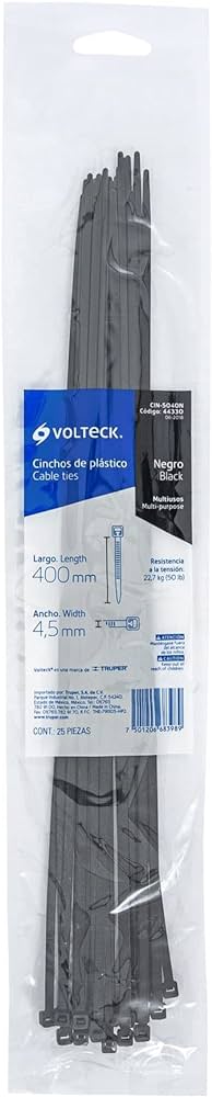 Volteck Plastic Cable Ties 50lbs16” 25Pcs - Black