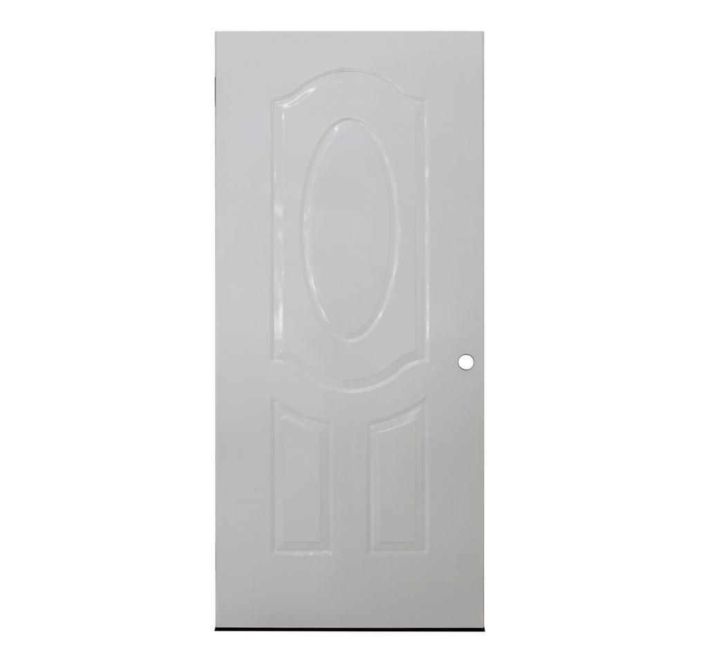 Steel Door W/ Oval Design - White  36 x 80"