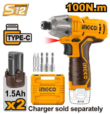 Ingco Impact Driver Lithium-Ion 12V W/ 2 Batteries In Box