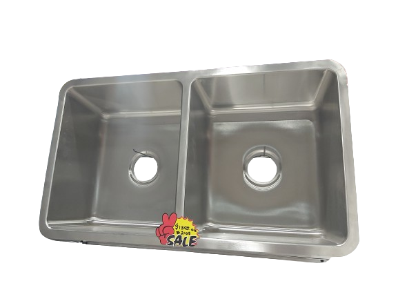 G Work Kitchen Sink Double Bowl 33" x 19" x 9" - Stainless Steel