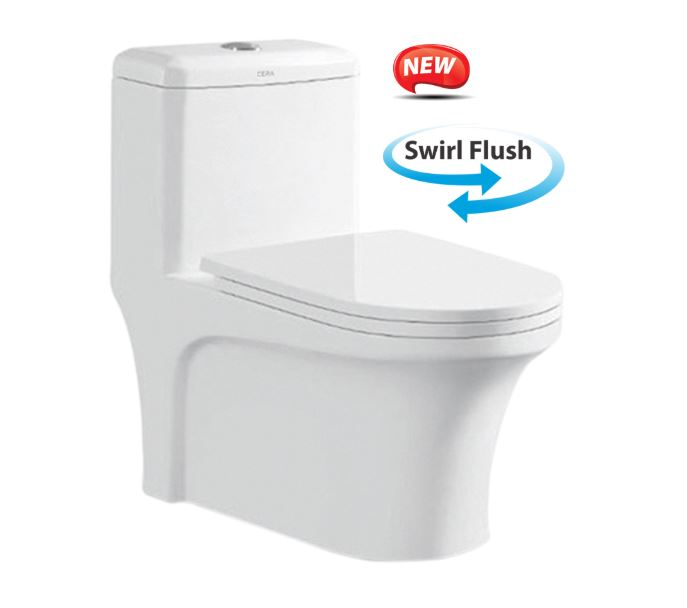 CERA Cat One Piece EWC Medium Toilet W/ Duroplast Soft Close Seat Cover And Twin Flush Fittings W/ S Trap Drainage 26" x 14" x 29" x 12"