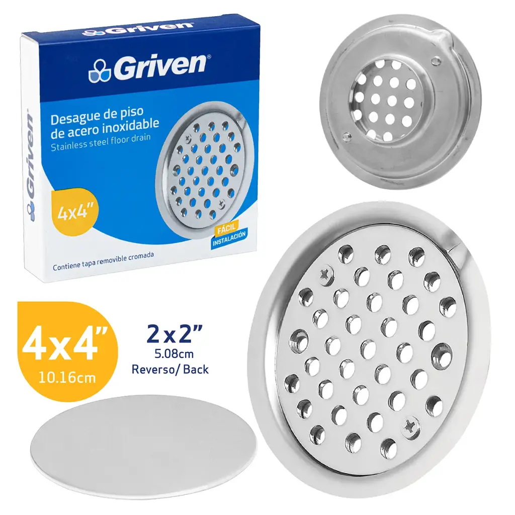 Griven Bathroom Strainer 2” x 1 1/2” x 1 1/4” - Stainless Steel