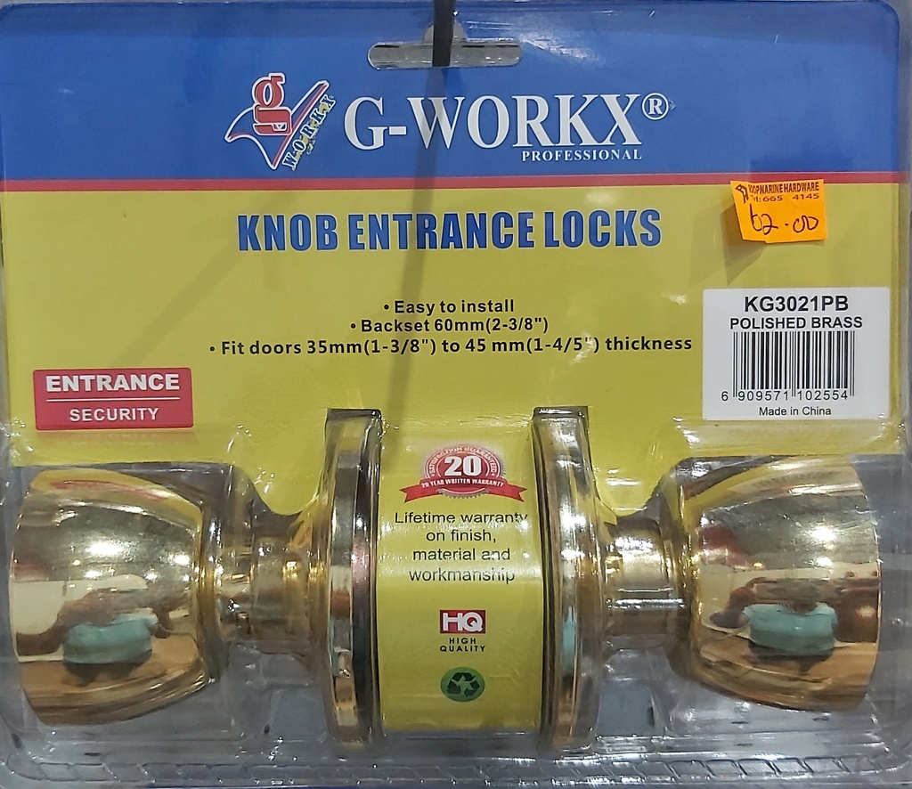 G Workx Knob Entrance Door Lock - Polished Brass