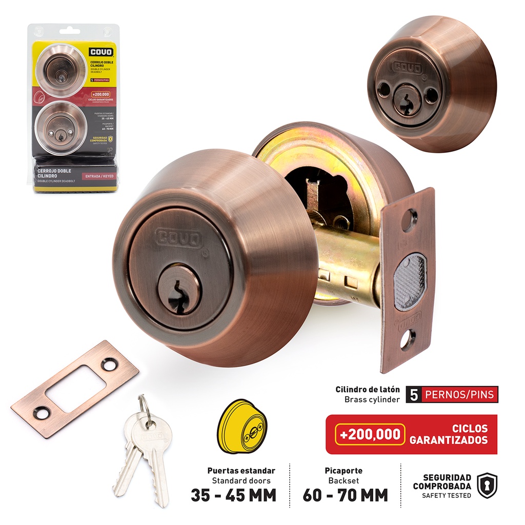 Covo Cylinder Deadbolt Lock - Antique Copper