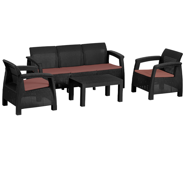 Coastline Paria Outdoor Family Patio Set 4Pcs - Black