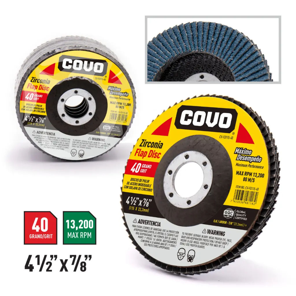 Covo Flap Polishing Disc 40Grit 4 1/2″ x 7/8″