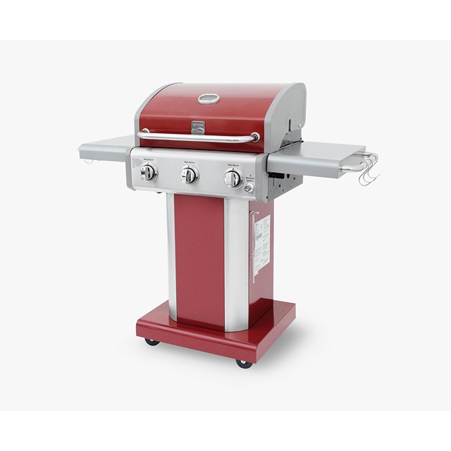 Kenmore 3 Burner Pedestal Grill W/ Folding Side Shelves - Red