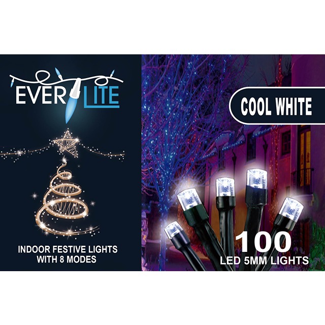 Mini LED Lights W/8 Modes 100Ct 5mm - Cool White