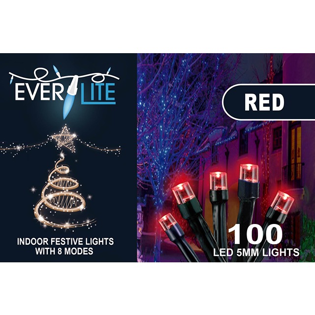 Mini LED Lights W/8 Modes 100Ct 5mm - Red