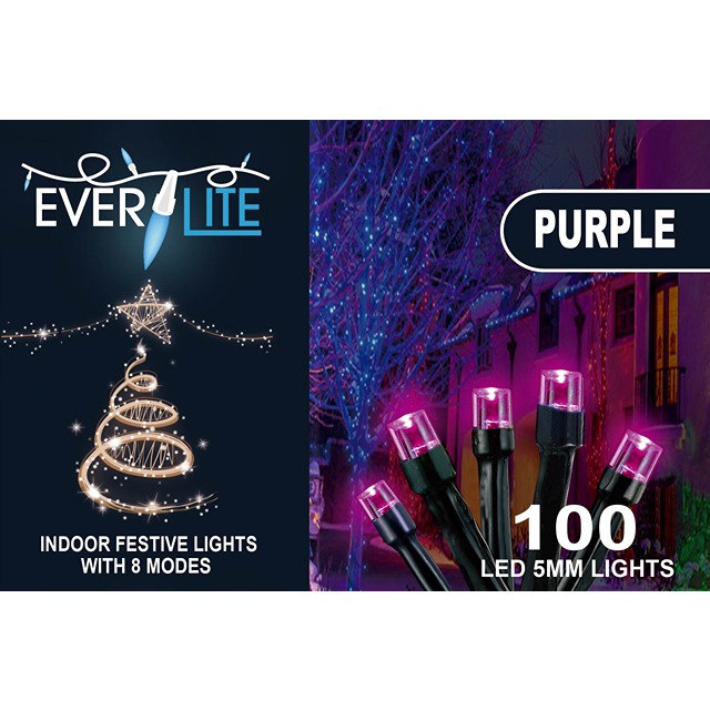 Mini LED Lights W/8 Modes 100Ct 5mm - Purple