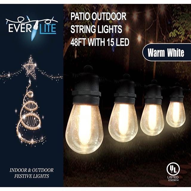 LED Outdoor Patio String Lights 48' 15Ct - Warm White Ul