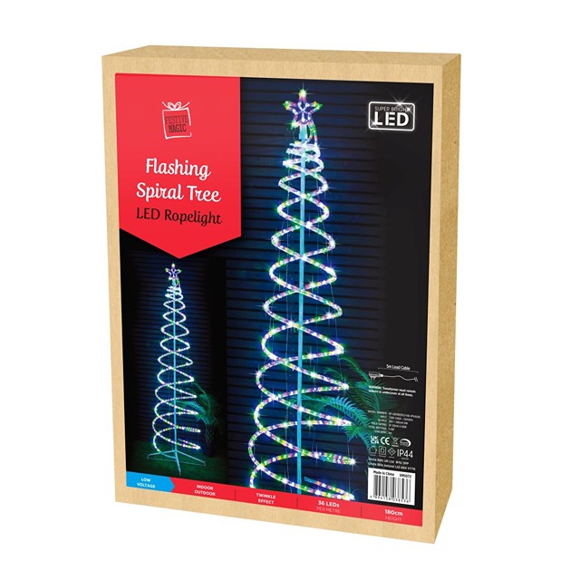 LED Twinkle Ropelight Spiral Tree 1.8M - Multi 