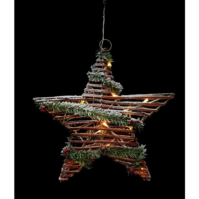 Snowy Light Up Rattan Star 38cm 