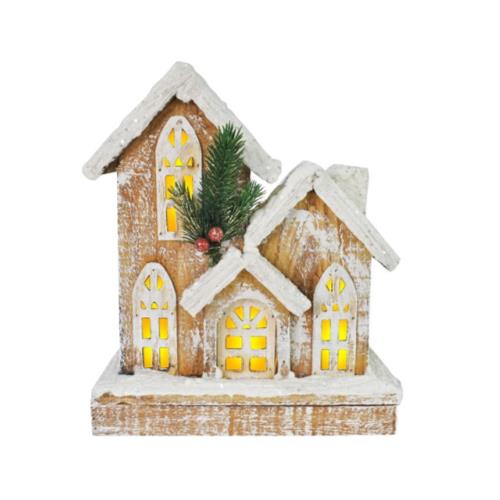 LED Light Up Snowy Wood House 25cm