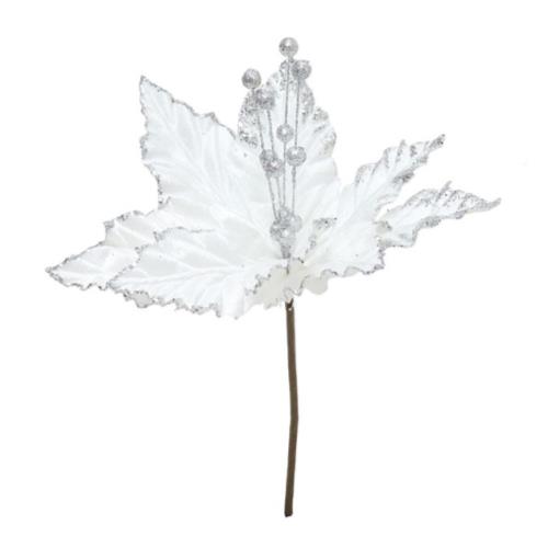 Poinsettia Velvet Glitter 22cm - White