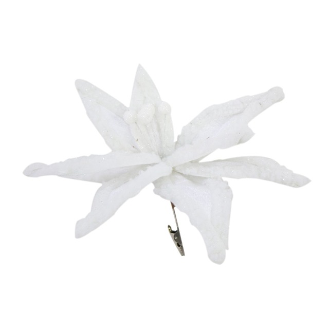 Clip On Poinsettia W/ Velvet Snow Trim 25Cm 