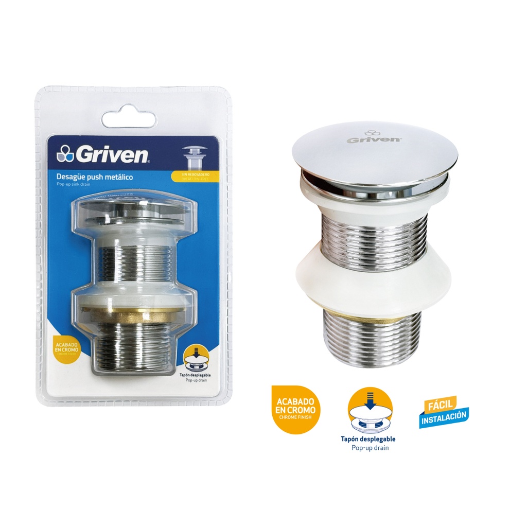 Griven Automatic Pop-up Sink Drain - Chrome Finish