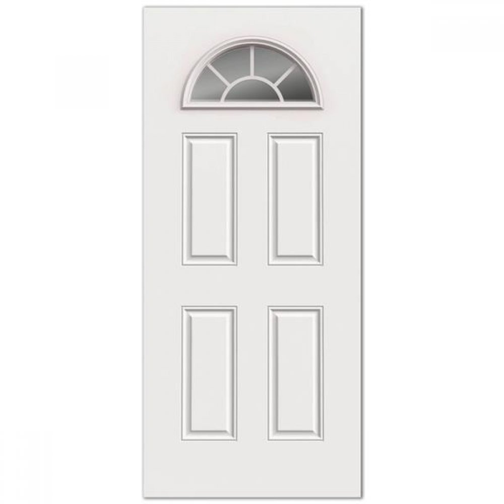 Sunburst Steel Door W/ Arch Plain Glass 32" x 80" - White 