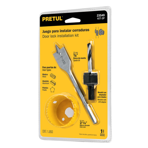 Pretul Door Lock Install Wood Kit 3pc 