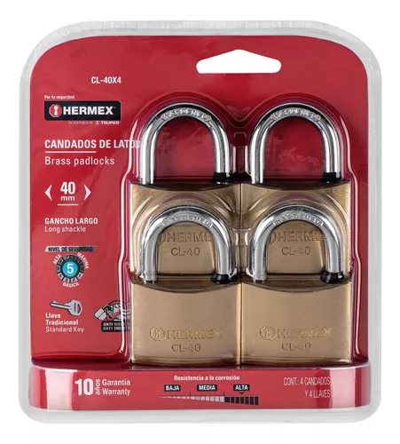 Hermex Padlock Set 4pc -Brass 40mm 