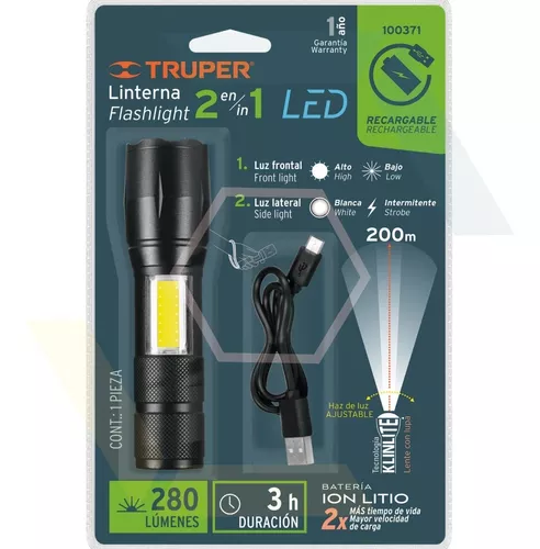 Truper Rechargable Flashlight - Aluminum