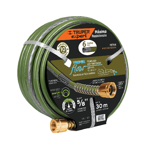 Truper  Garden Hose 6ply - Green 5/8” x 98’