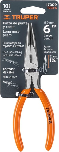 Truper Long Nose Pliers Vinyl Handle 6” 