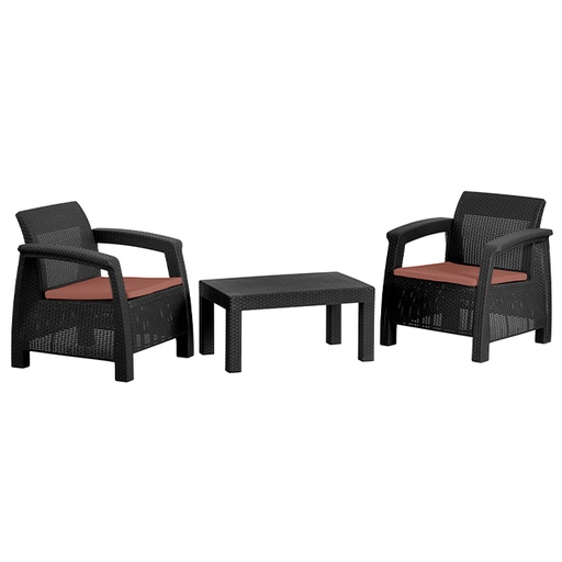 Coastline Paria Outdoor Patio Set 3Pcs - Black