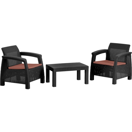 Coastline Parlatuvier Outdoor Patio Set 3Pcs - Black