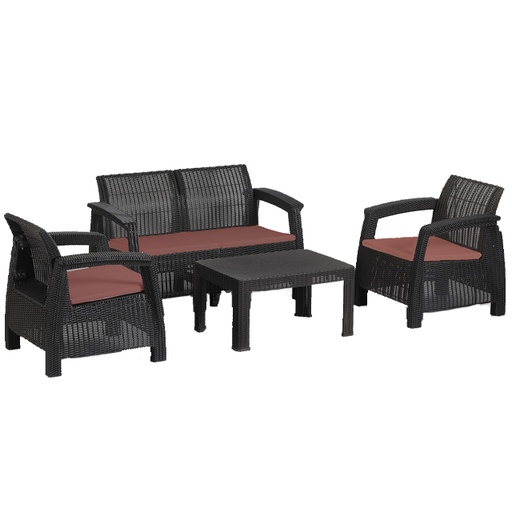 Coastline Parlatuvier Outdoor Patio Set 4Pc - Black