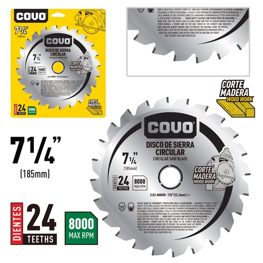 Covo Circular Saw Blade 7 1/4" 24T For Wood