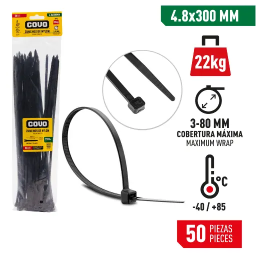 Covo Cable Ties 12" 50Pcs - Black