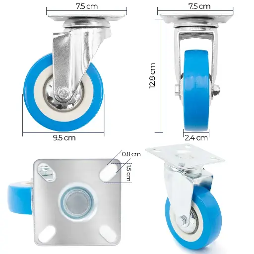 Castor Swivel Wheel 4" - Light Blue