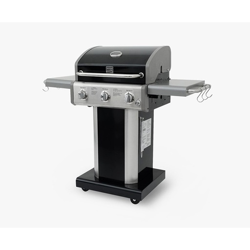 Kenmore 3 Burner Pedestal Grill W/ Folding Side Shelves - Black