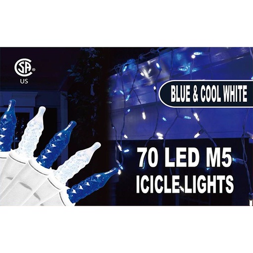 LED Icicle Lights 70Ct M5 - Blue & Cool White 