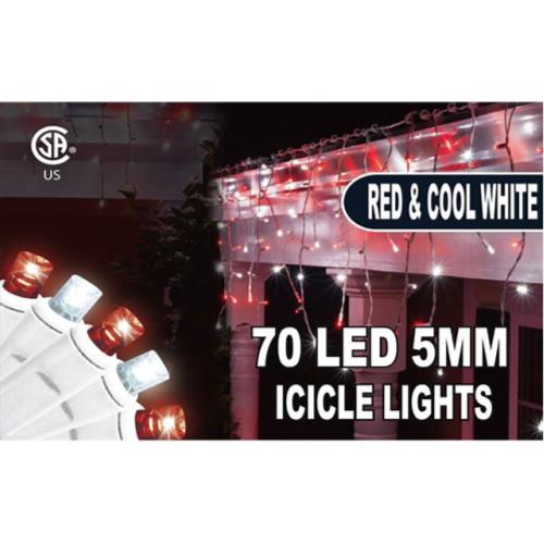 LED Icicle Lights 70Ct 5mm - Red, Cool White 