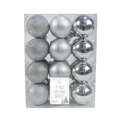 Baubles 24Pk 40mm Smg - Silver