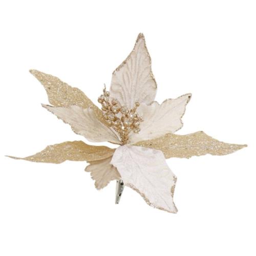 Clip On Poinsettia 25Cm - Glitter Gold