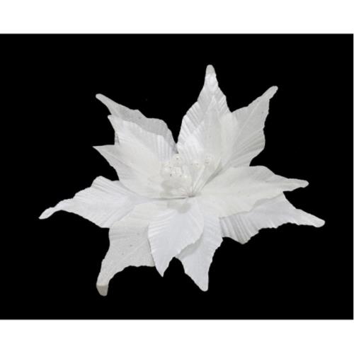 Velvet Clip On Poinsettia 30Cm - Glitter White