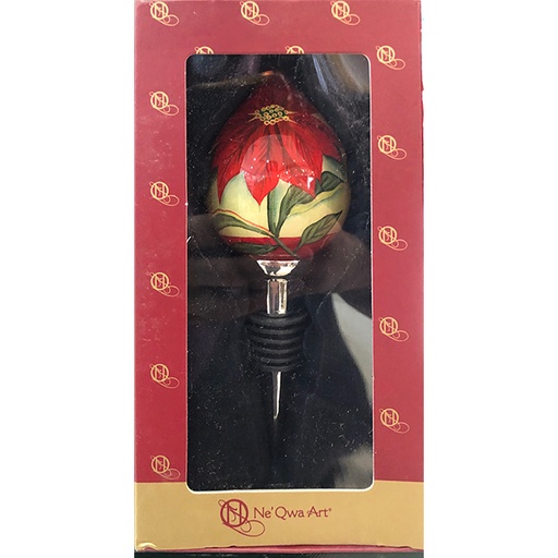 Christmas Wine Stopper Poinsettia 5.5H - Glass & Metal