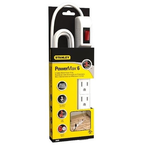 Stanley Powermax Power Strip 6 Outlet - White